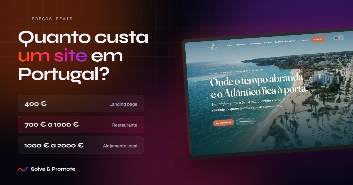 Orçamento de um site a formar-se, com os valores em destaque