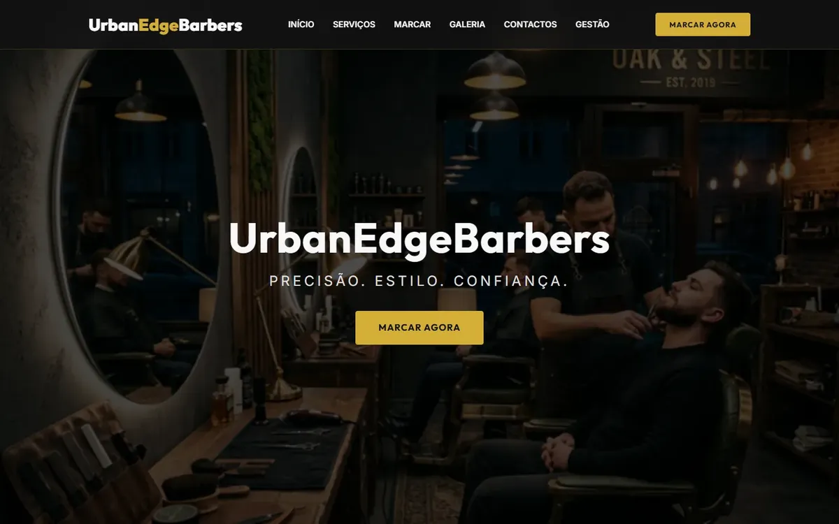 UrbanEdge Barbers — pré-visualização do site criado pela Solve & Promote